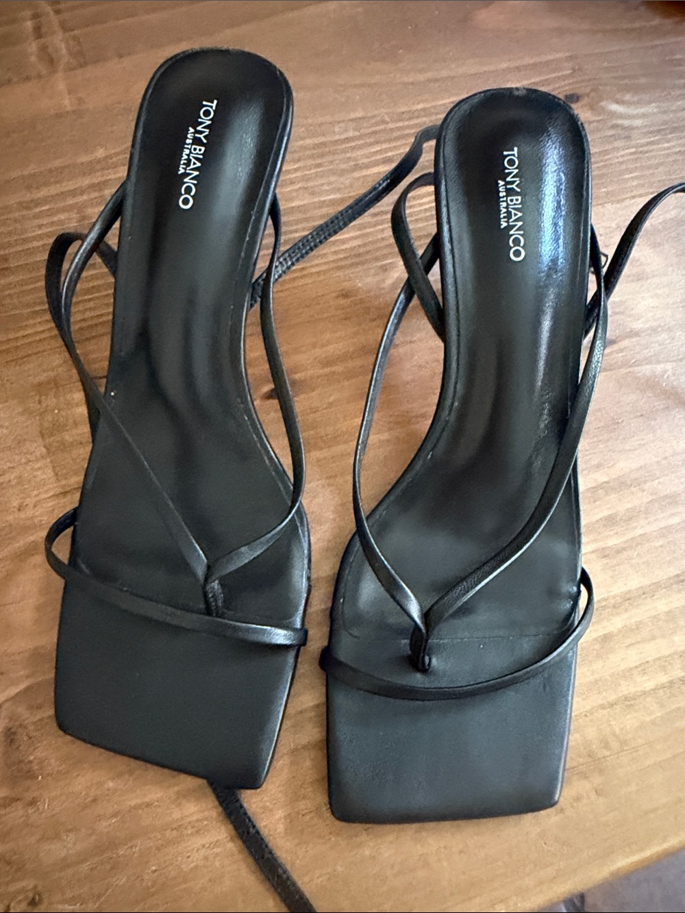 Tony Bianco Black Minimalist Square-Toe Strappy Sandals